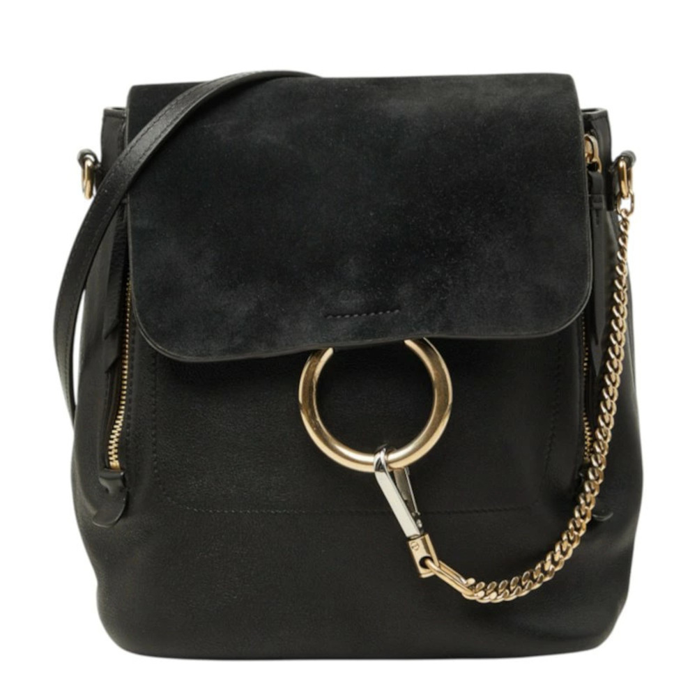 Chloe Faye Backpack Rucksack Shoulder Bag Leather Suede Black